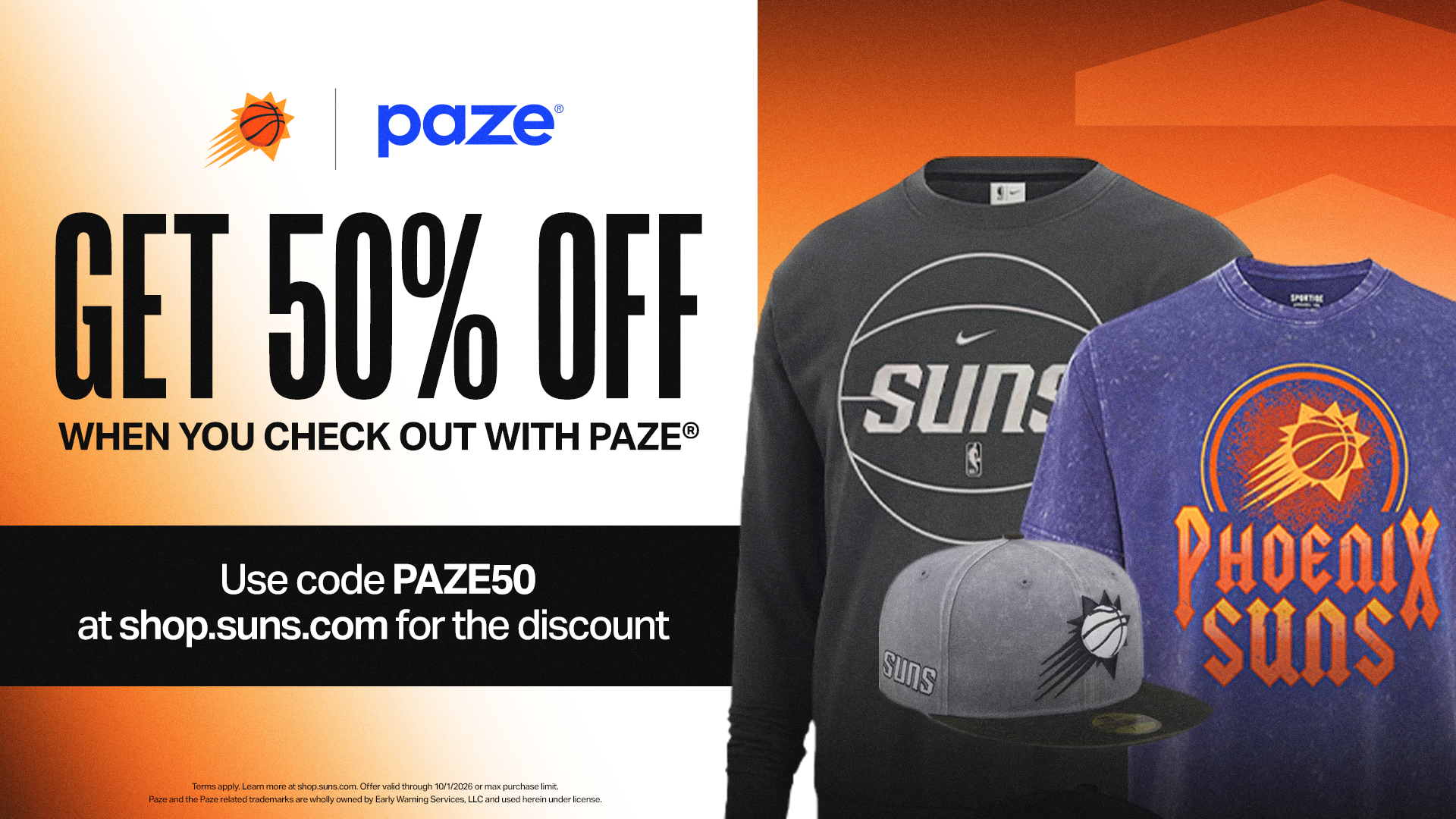Phoenix Suns Get 50% off with Code PAZE50