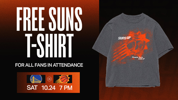 Suns vs. Warriors: All Fans in attendance receive free suns t shirt